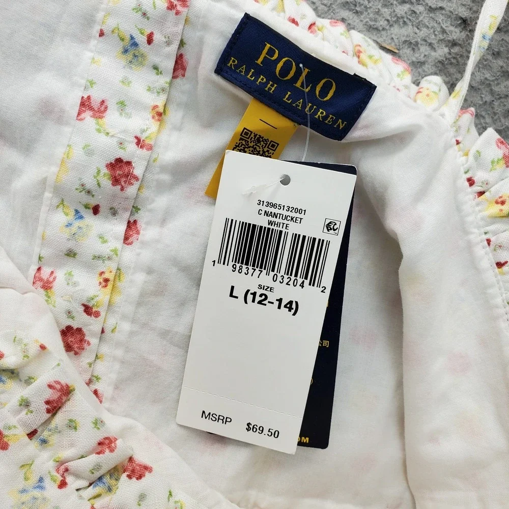 Polo Ralph Lauren Cami Top Youth Kids Large Multi Floral Linen Blend Ruffle Hem